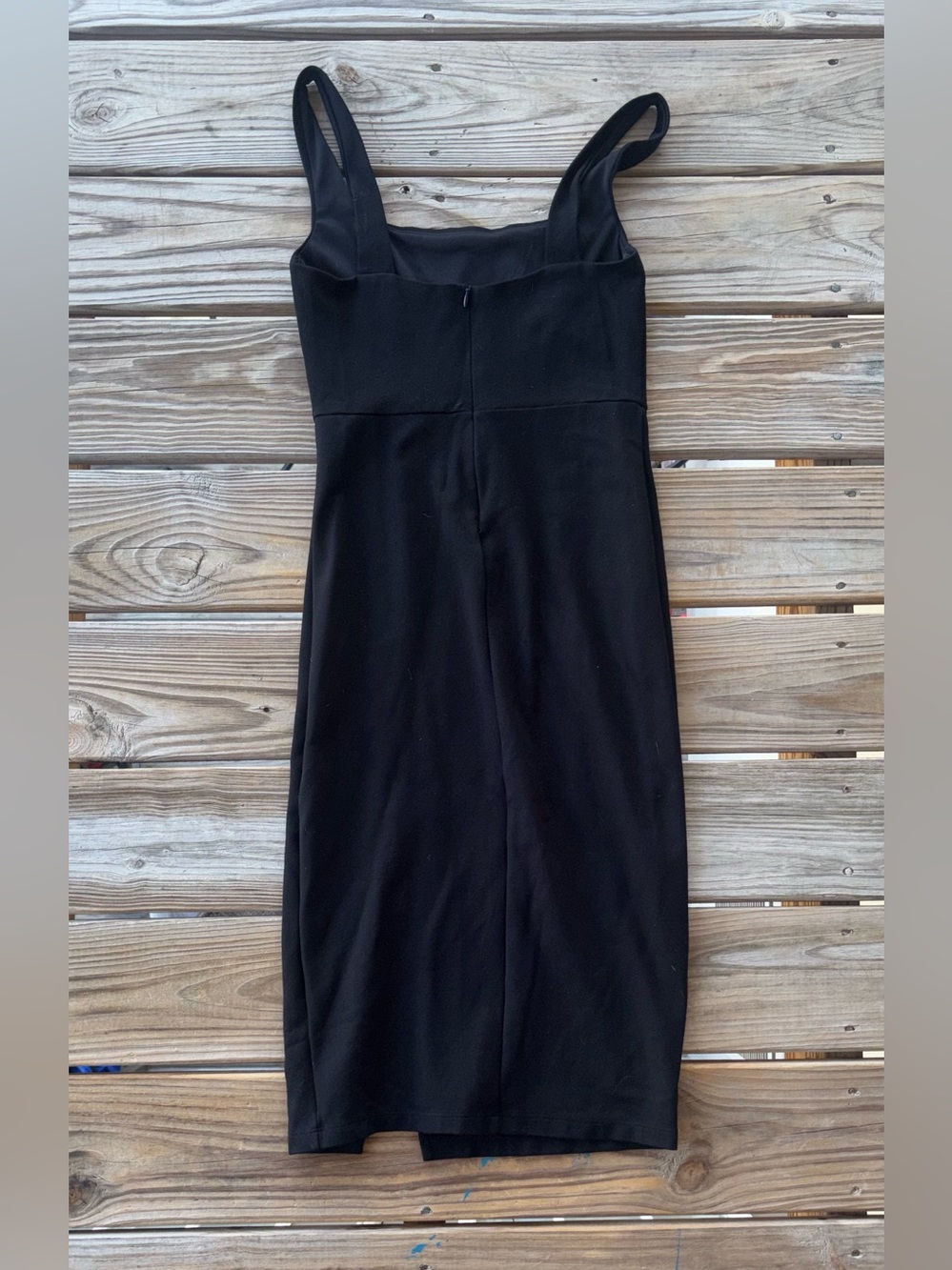 Lulus Black Slit Midi Cocktail Dress | Size Small | Square Neck Bodycon - Picture 4 of 4